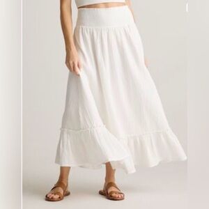 Quince Women 100% Organic Cotton Gauze Smocked Maxi Skirt White Basic M